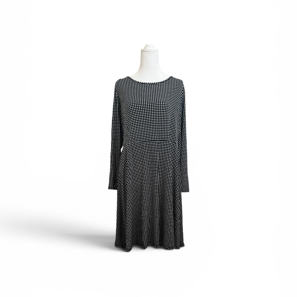 Michael Kors Black and White Polka Dot Long-Sleeve Fit-and-Flare Dress